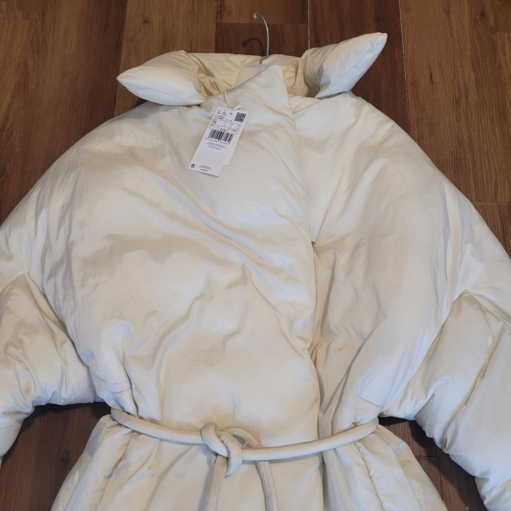 Nwt! Mango Padded Coat Belted With Pouch Ecru Sz M - Picture 4 of 13